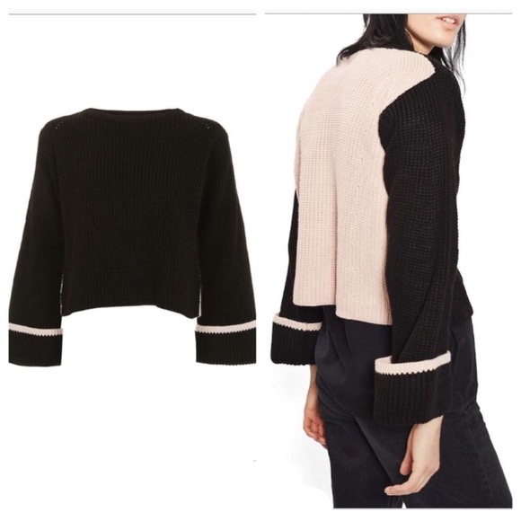 Topshop Contrast Back Chunky Black & Pink Sweater - Picture 3 of 7